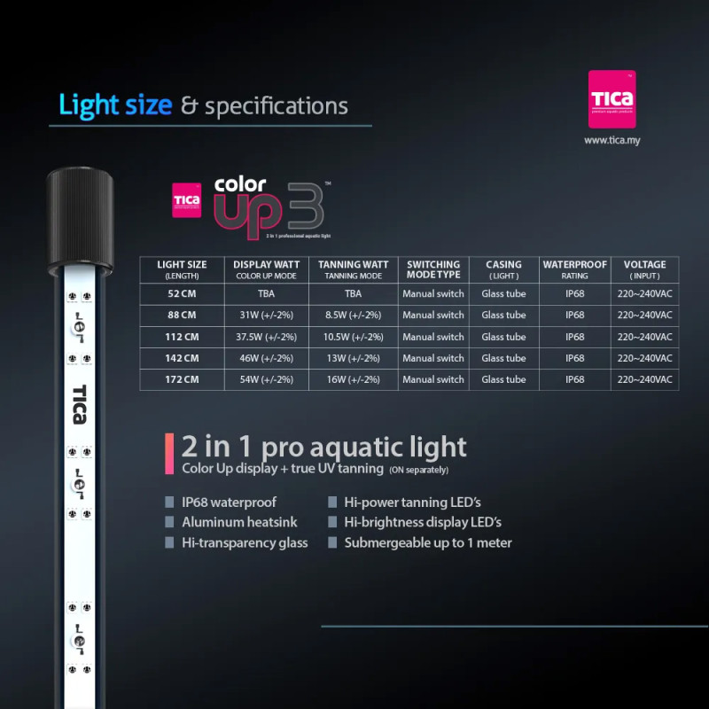 TICA COLOR UP 3 (2 in 1) Arowana Tanning Light - 112cm